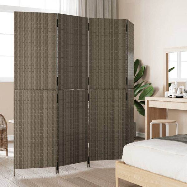vidaXL Room Divider 4 Panels Grey Poly Rattan