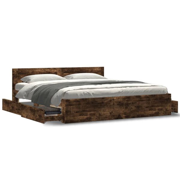 vidaXL Bed Frame with Headboard without Mattress Smoked Oak 200x200 cm