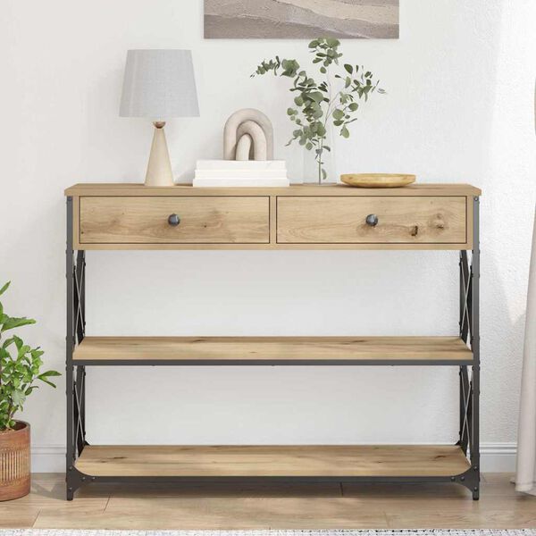 vidaXL Console Table with Drawer Artisan oak 100 x 28 x 75 cm