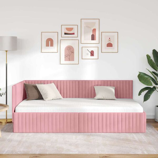vidaXL Corner Bed Frame with Headboard Pink 100 cm x 200 cm Velvet