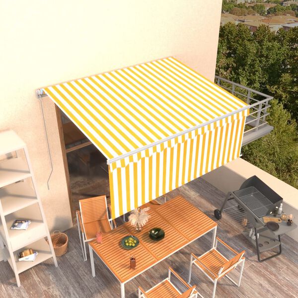 vidaXL Manual Retractable Awning with Blind 3.5x2.5m Yellow&White