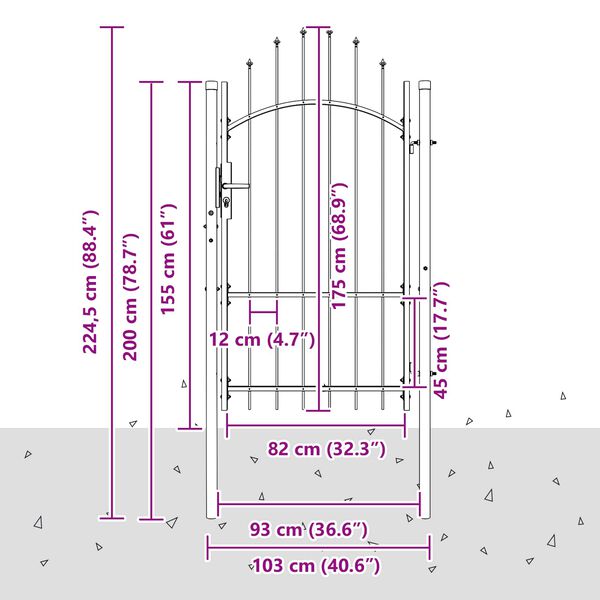 vidaXL Garden Gate with Lock Grey 175 x 100 cm Steel