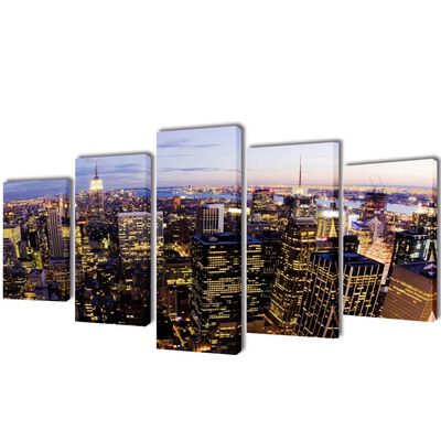 Canvas Wall Print Set Birds Eye View of New York Skyline 200x100cm