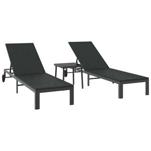 vidaXL Sunbed Reclining 2-person 3 pcs Black Poly Rattan