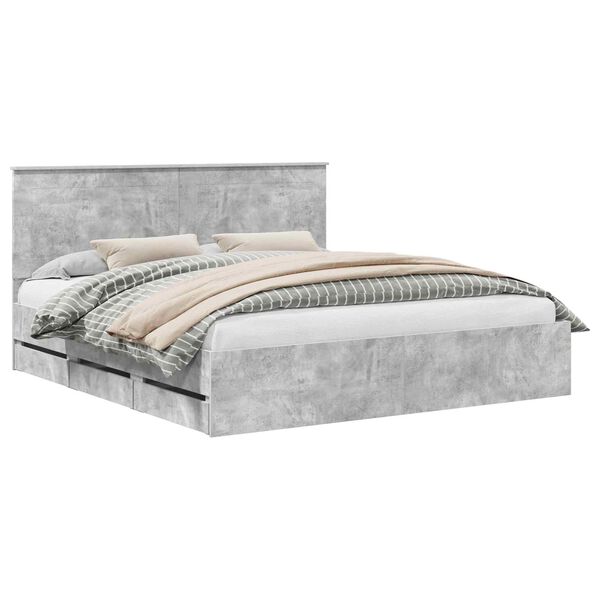 vidaXL Bed Frame with Drawer Concrete Grey 200 x 200 cm Engineer Wood