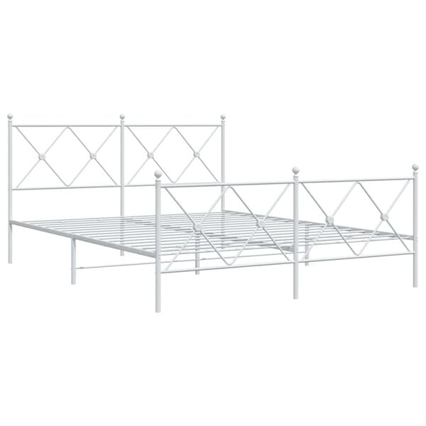 vidaXL Metal Bed Frame without Mattress with Footboard White 160x200cm