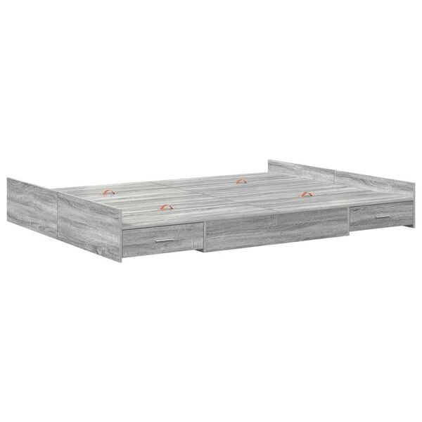 vidaXL Storage Bed Frame Grey Sonoma 135 x 190 cm Engineered Wood