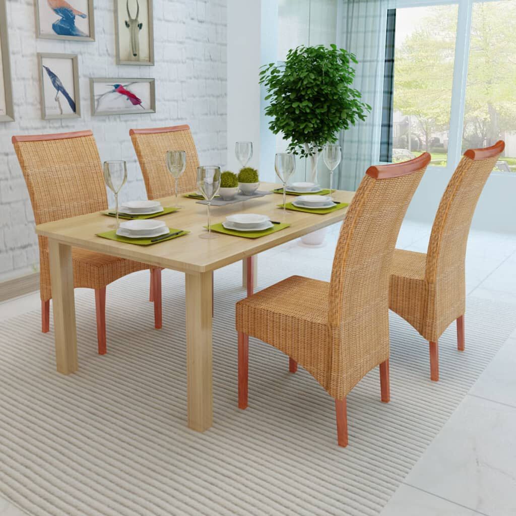 vidaXL Dining Chairs 4 pcs Brown Natural Rattan vidaXL