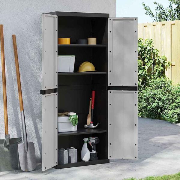 vidaXL Outdoor Storage Cabinet Grey and Black 65x37x165 cm PP