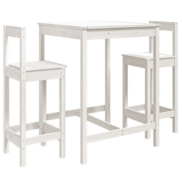 vidaXL 3 Piece Garden Bar Set White Solid Wood Pine