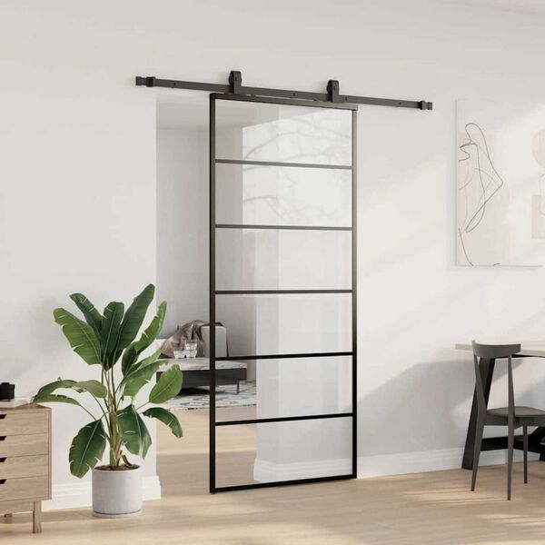 vidaXL Sliding Door with Hardware Set Black 90x205 cm ESG Glass