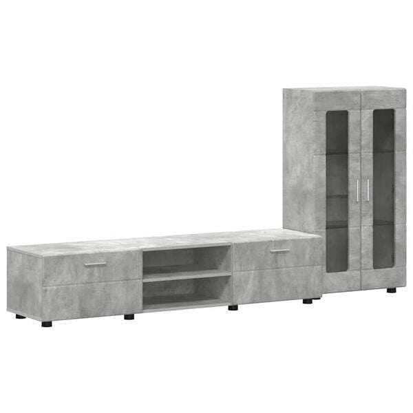 vidaXL TV Cabinet Set with Drawer FLORIN Concrete Grey Engineered Wood