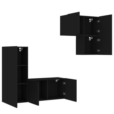 vidaXL 4 Piece TV Wall Units Black Engineered Wood