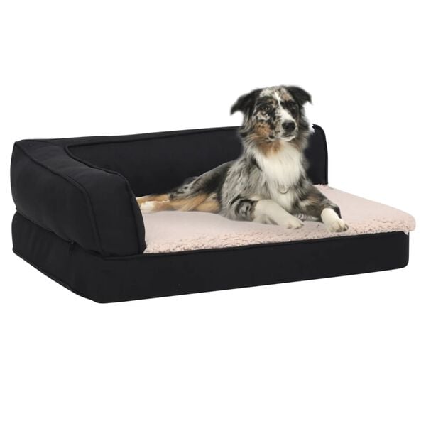 vidaXL Ergonomic Dog Bed Mattress 75x53 cm Linen Look Fleece Black