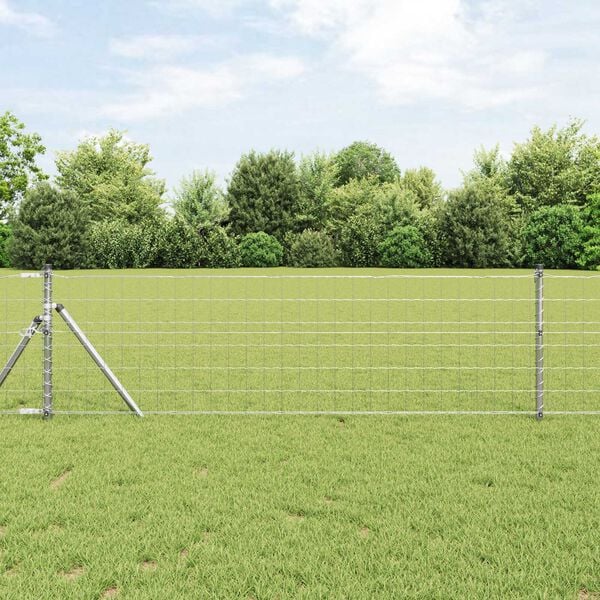 vidaXL Fence with Post Silver 0.4 x 50 m Steel and PVC