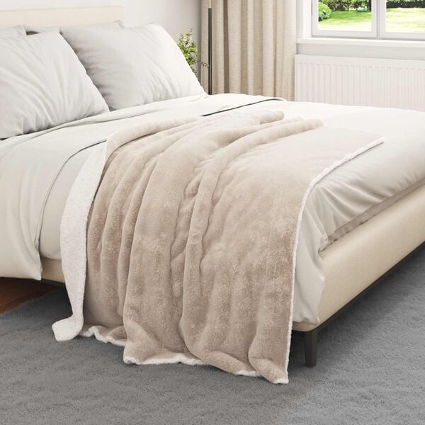 vidaXL Throw Blanket Beige 130 x 150 cm Fleece