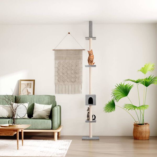 vidaXL Floor to Ceiling Cat Tree Light Grey 250.5-276.5 cm