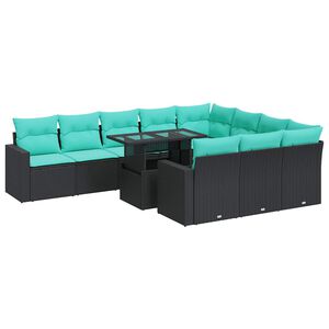vidaXL 11 Piece Garden Sofa Set with Cushions Black Poly Rattan Acacia