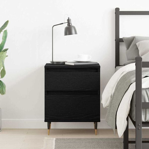 vidaXL Bedside Cabinet Black Oak 40 x 35 x 50 cm Engineered Wood