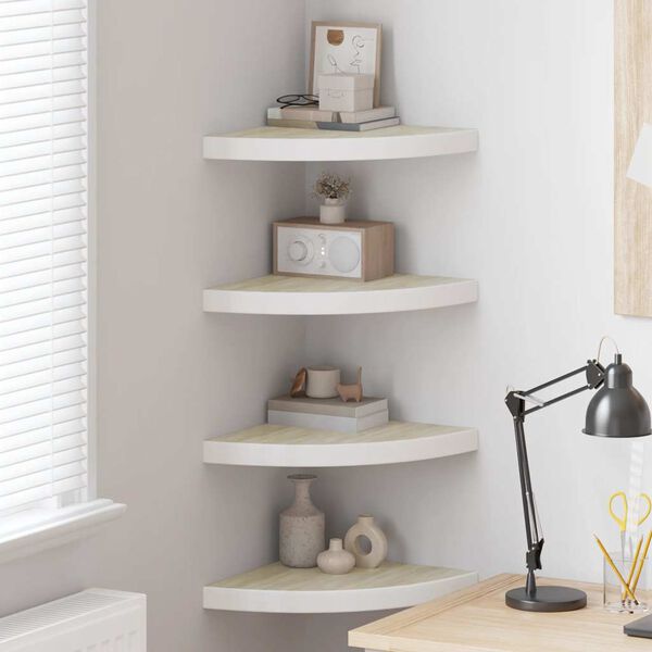 vidaXL Wall Corner Shelves 4 pcs Oak and White 35x35x3.8 cm MDF