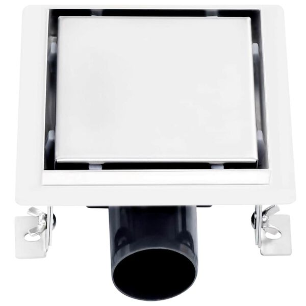 vidaXL Shower Drain With 2-in-1 Flat and Tile Insert Cover 15x15 cm Stainless Steel