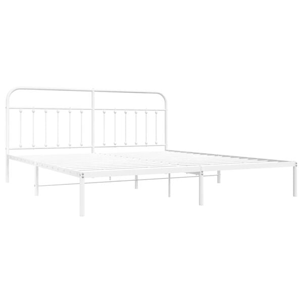 vidaXL Metal Bed Frame without Mattress with Headboard White 200x200cm
