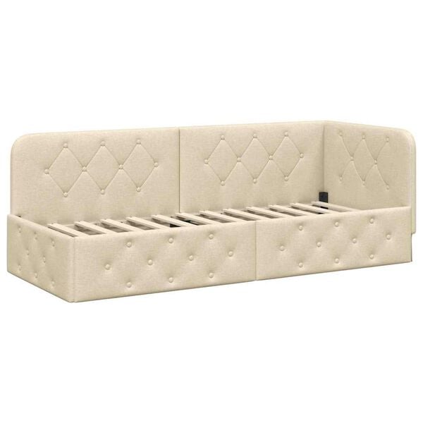 vidaXL Corner Bed Frame with Headboard Cream 80 x 200 cm Fabric