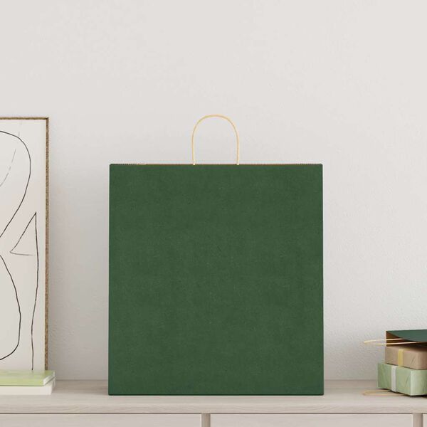 vidaXL Paper Bags 250 pcs with Handles Green 45x17x48 cm