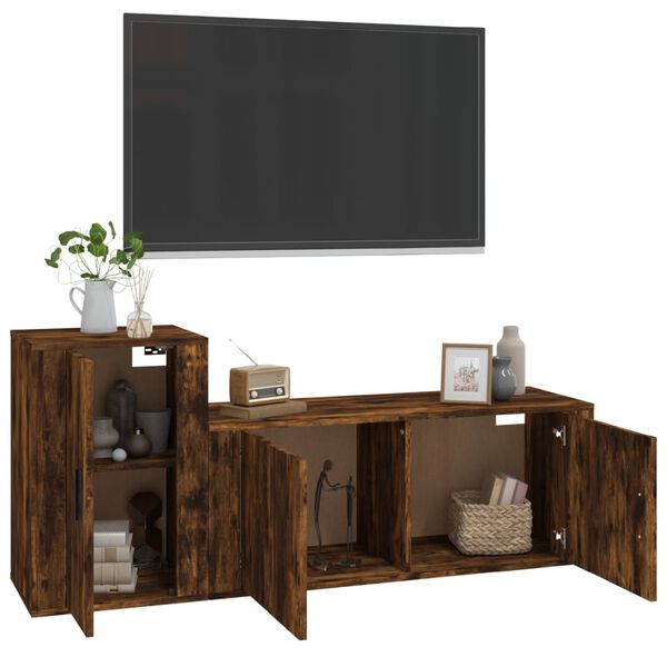 vidaXL 2 Piece TV Cabinet Set Smoked Oak Engineered Wood