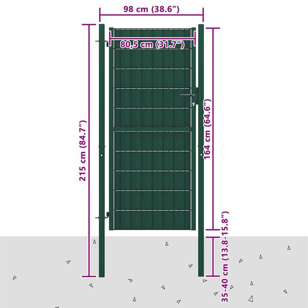 vidaXL Fence Gate PVC and Steel 100x164 cm Green