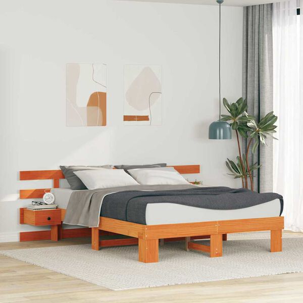 vidaXL Bed Frame with Headboard Brown 150 x 200 cm Solid Pine Wood