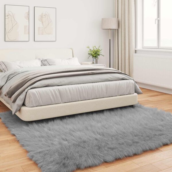vidaXL Faux Sheepskin Rug Tafalla Grey 240 x 240 cm Polyester
