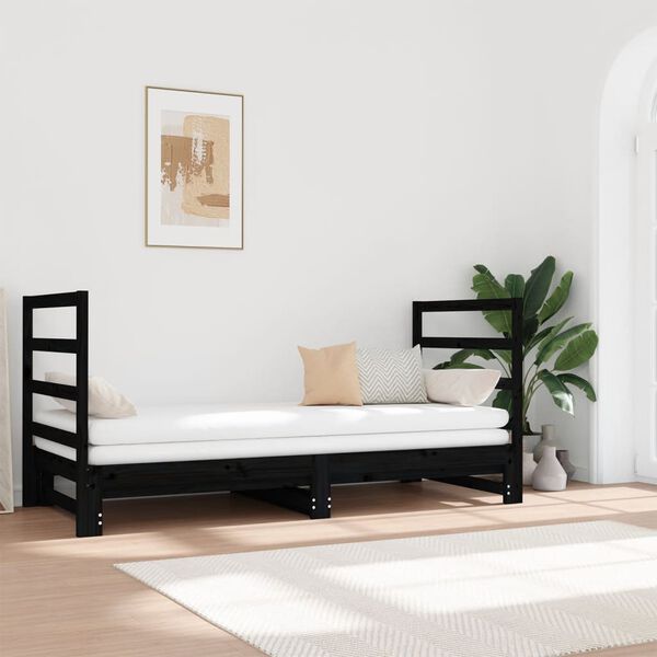 vidaXL Pull-out Day Bed without Mattress Black 2x(90x190) cm