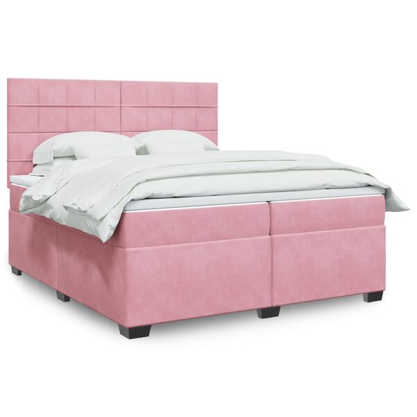 vidaXL Box Spring Bed with Mattress Pink 200x200 cm Velvet