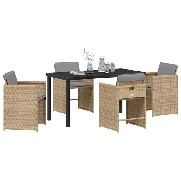 vidaXL Garden Dining Set with Cushion 5 pcs Beige Poly Rattan