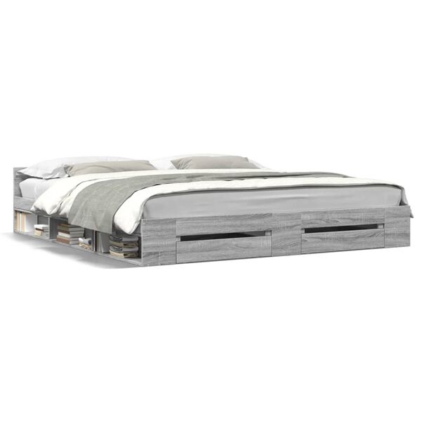 vidaXL Bed Frame with Drawers without Mattress Grey Sonoma 200x200 cm