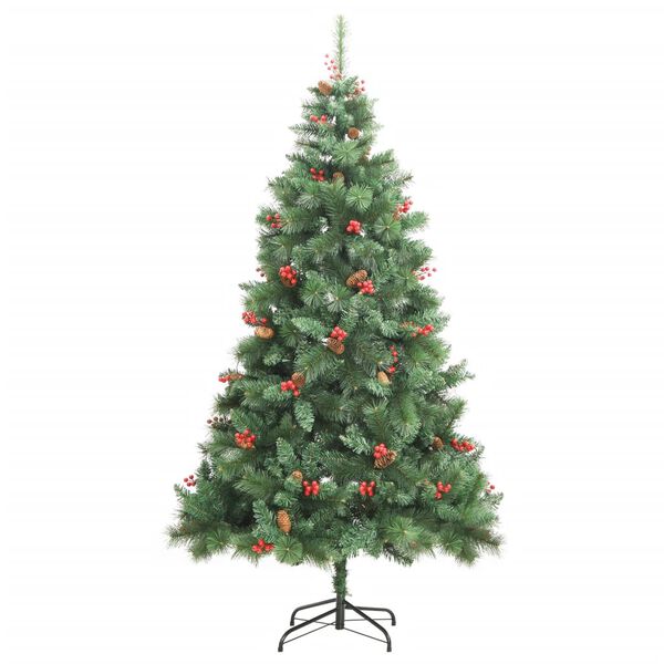 vidaXL Artificial Hinged Christmas Tree with Cones and Berries 210 cm