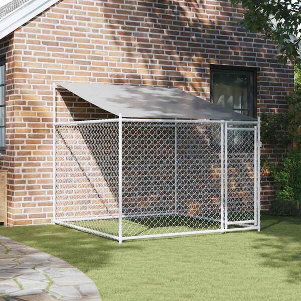 vidaXL Dog Cage with Roof and Door Grey 2x2x2 m Galvanised Steel