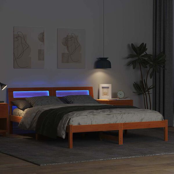 vidaXL Bed Frame with Headboard Wax Brown 140 x 200 cm Solid Pine Wood