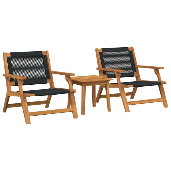 vidaXL Garden Chairs with Table 3 pcs Black Solid Acacia Wood