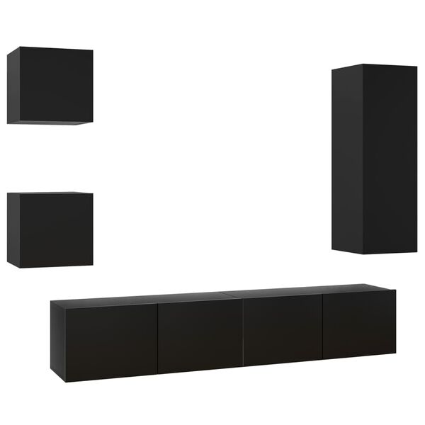 vidaXL 5 Piece TV Cabinet Set Black Engineered Wood