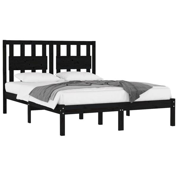 vidaXL Bed Frame without Mattress Black Solid Wood 200x200 cm (810041+818594)