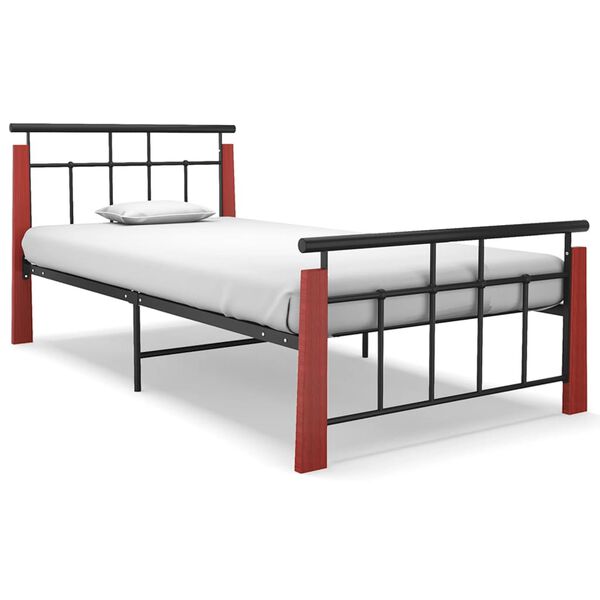 vidaXL Bed Frame without Mattress Metal and Solid Oak Wood 100x200 cm