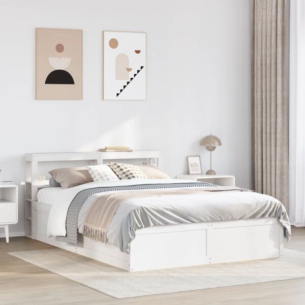 vidaXL Bed Frame with Headboard White 120x200 cm Solid Wood Pine