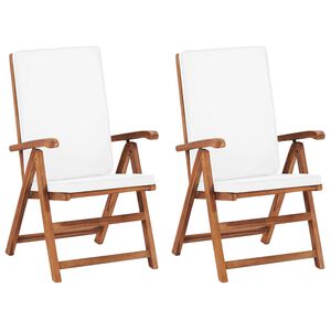 vidaXL Reclining Garden Chairs with Cushions 2 pcs Solid Teak Wood Cream
