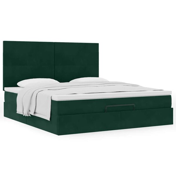 vidaXL Ottoman Bed with Mattresses Dark Green 180x200cm Velvet
