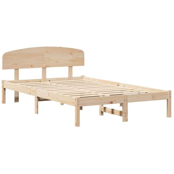 vidaXL Bed Frame with Headboard Natural 135 x 190 cm Solid Pine Wood