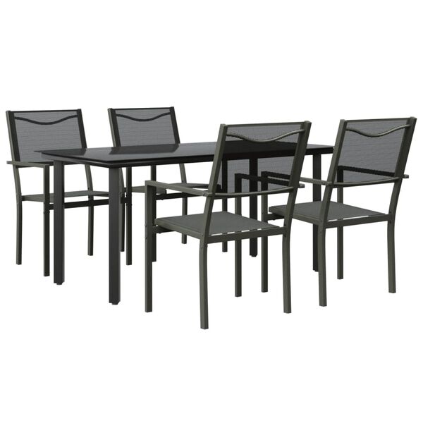 vidaXL 5 Piece Garden Dining Set Black Steel and Textilene