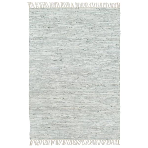 vidaXL Hand-woven Chindi Rug Leather 190x280 cm Light Grey
