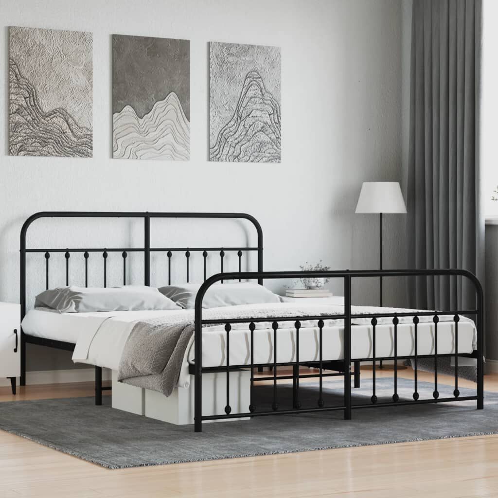 vidaXL Metal Bed Frame with Headboard and Footboard Black 180x200